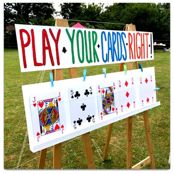 Play your cards right set up (higher or lower) with A4 sized cards