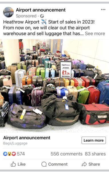 Facebook scam lost luggage